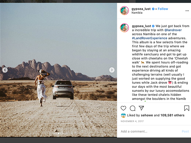 Screenshot of gypsea instagram account